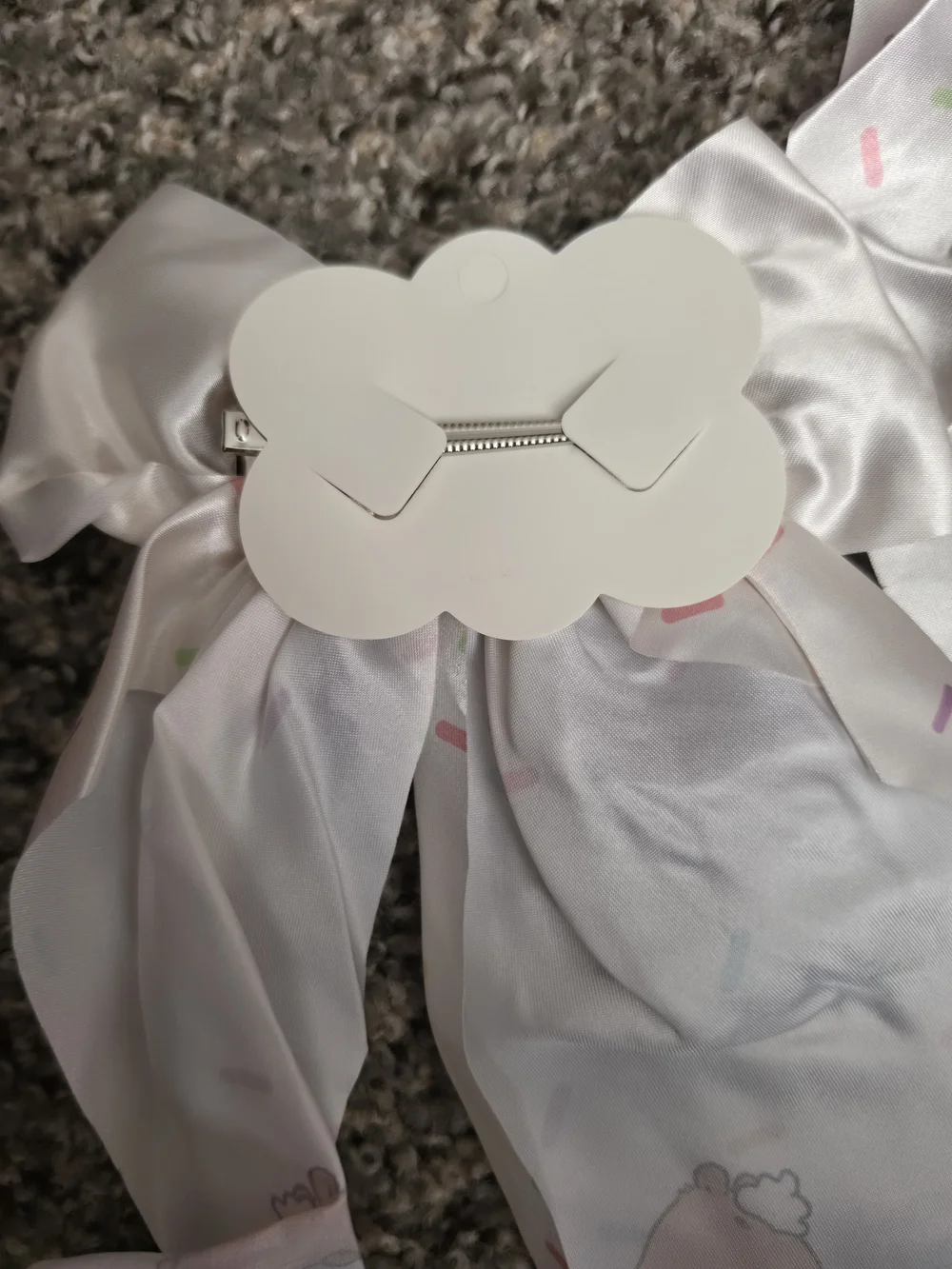 Kids Satin Bow Hair Clips with Cupcake Print - White. Set Of 2